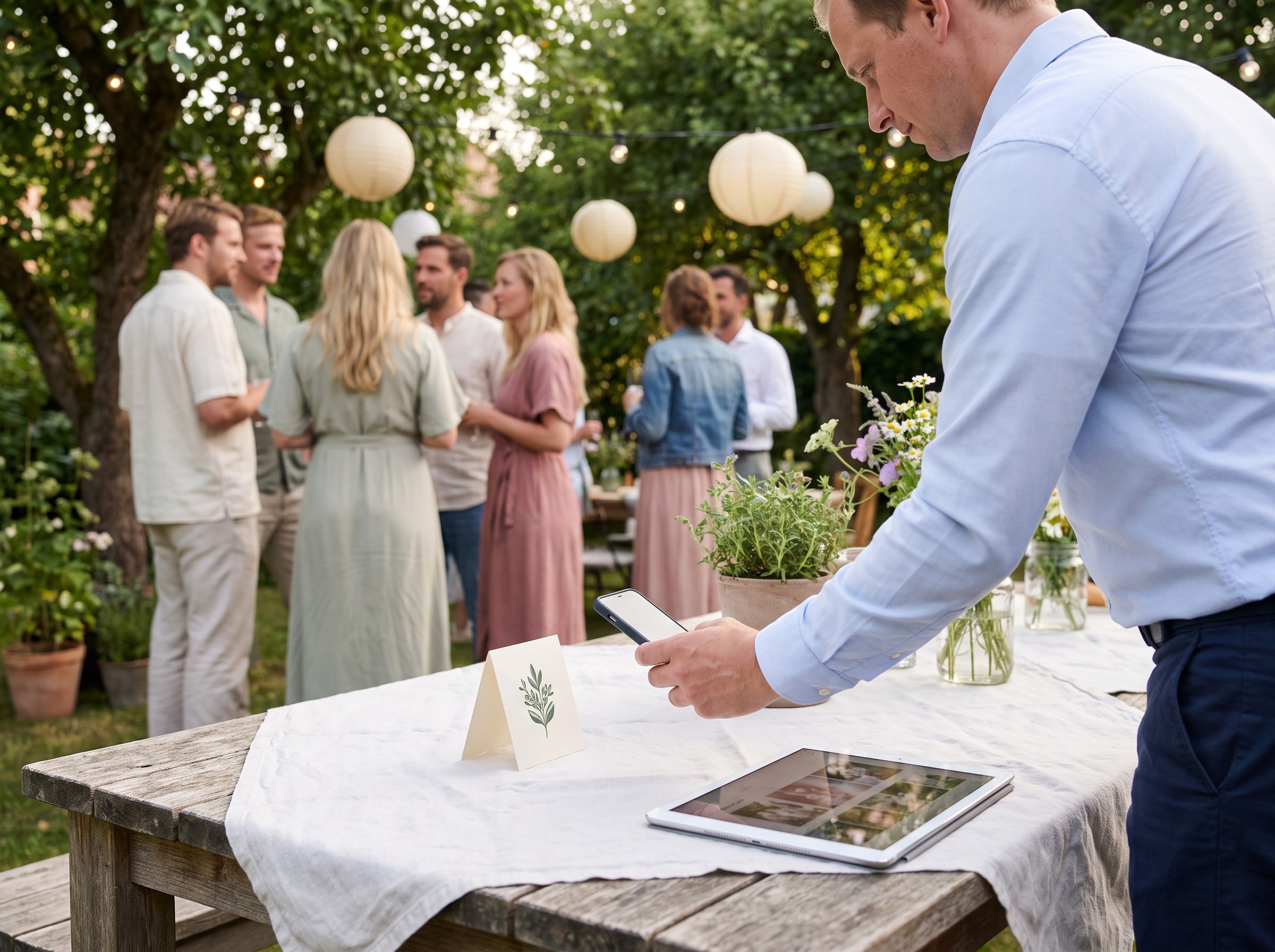 Guests adding wishes at a garden party